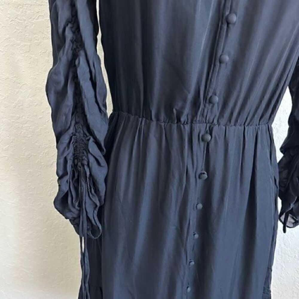 Parker Fletcher Ruched Sleeve Silk Long Sleeve Blouson Dress Midnight Blue Small - Picture 9 of 13